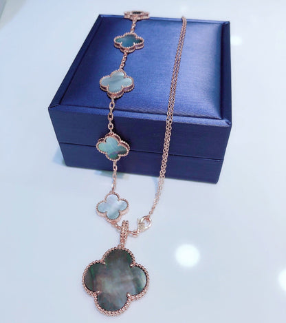 [Radiant Gem]¯COMBINED BRACELET 5 MOTIFS AND NECKLACE DARK MOP ROSE GOLD