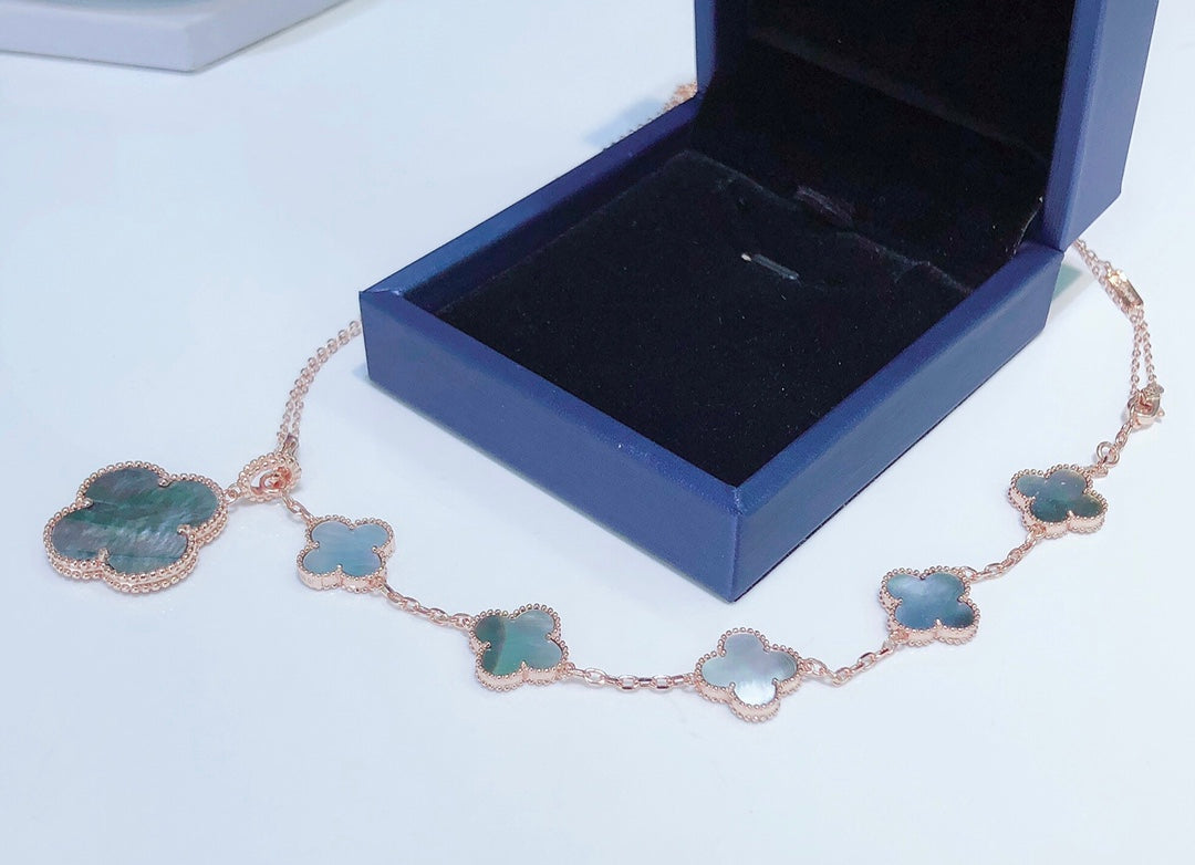 [Radiant Gem]¯COMBINED BRACELET 5 MOTIFS AND NECKLACE DARK MOP ROSE GOLD