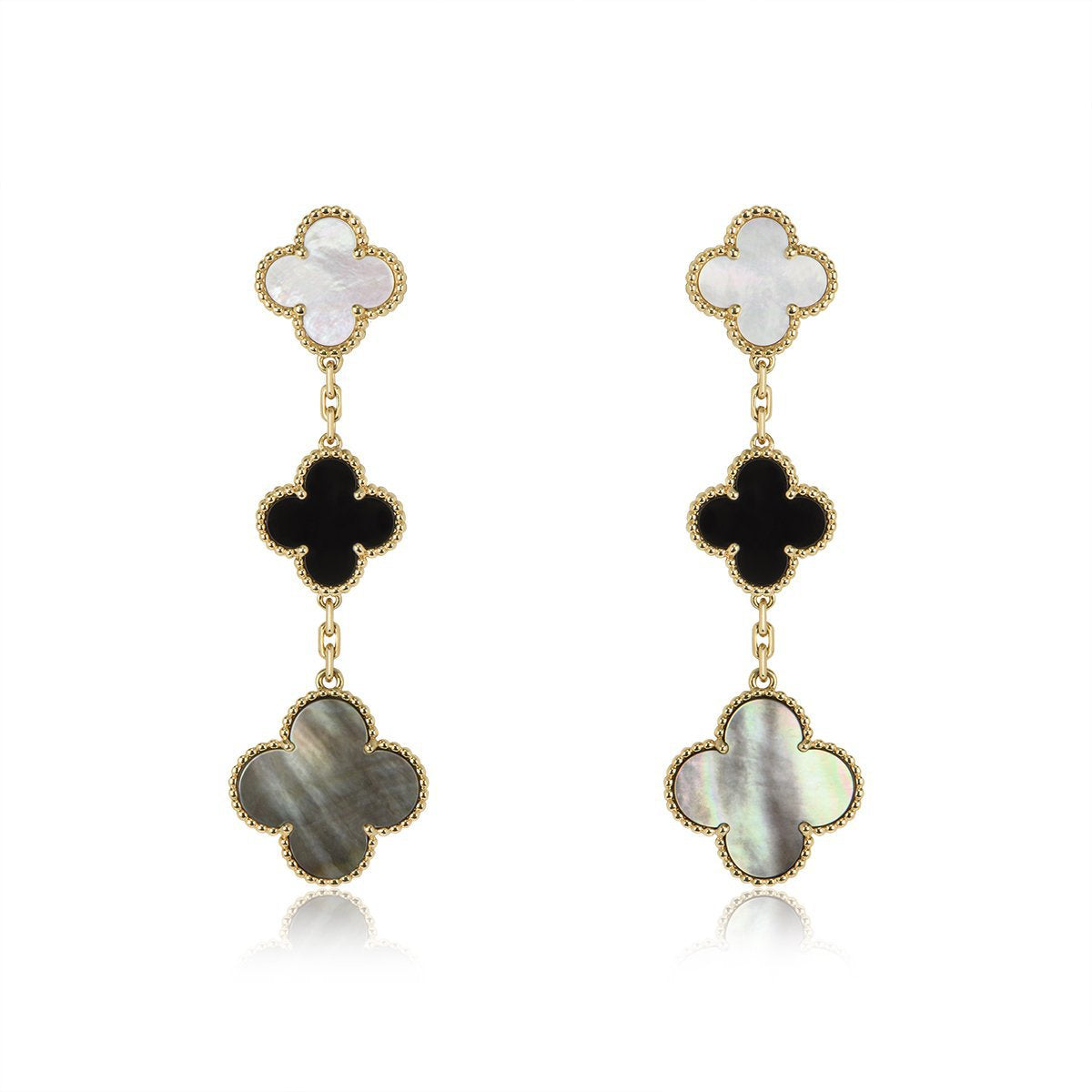 [Radiant Gem]¯CLOVER EARRINGS GOLD ONYX MOP 3 MOTIF