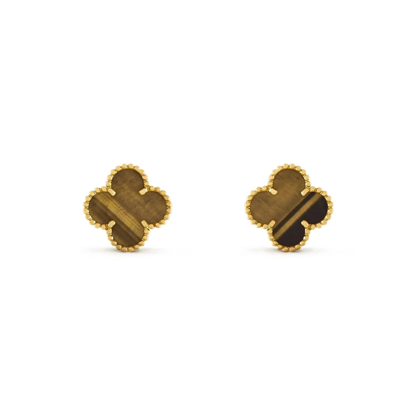 [Radiant Gem]¯CLOVER MEDIUM 1 MOTIFS TIGER EYE EARRINGS